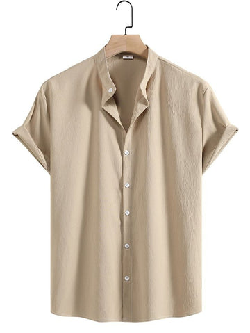 Plain Casual Button Up Shirt_Skin
