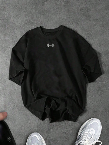 Spandex dumbel Tee Gym Wear - Black