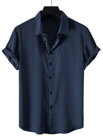 Plain Casual Button Up Shirt_Blue