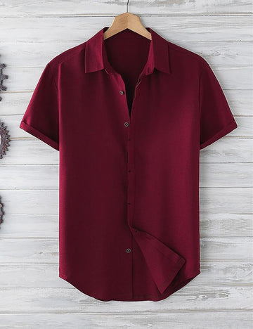 Plain Casual Button Up Shirt_Maroon
