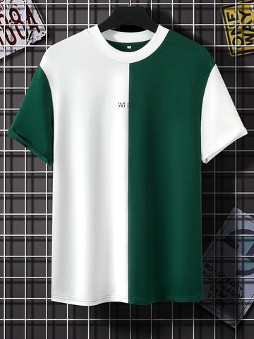 Half panel Tee Green & White