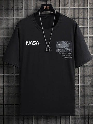 Nasa Down Shoulder Tee Black