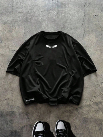 Spandex wings Tee Gym Wear - Black
