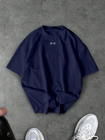 Spandex dumbbell Tee Gym Wear - Navy