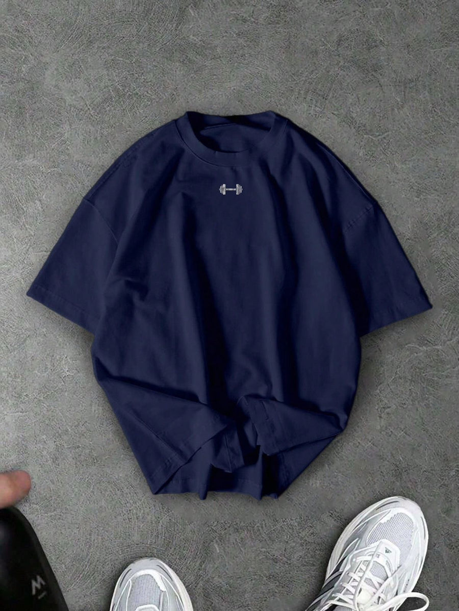 Spandex dumbbell Tee Gym Wear - Navy