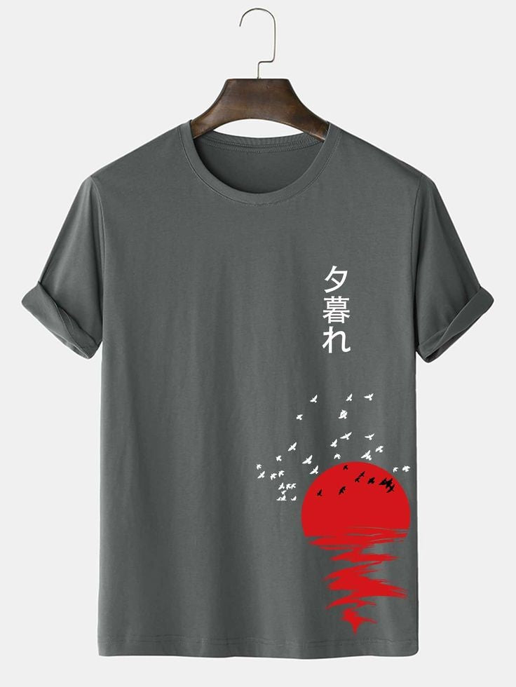 Japanese Red Sun Tee Grey