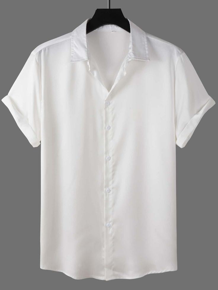 Plain Casual Button Up Shirt_white