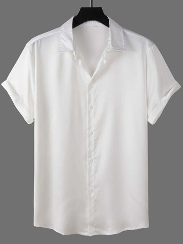 Plain Casual Button Up Shirt_white