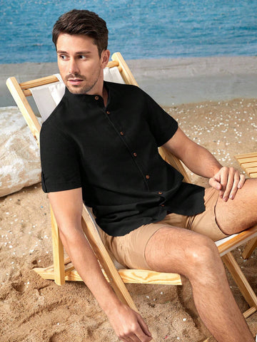 Plain Button Up Shirt_Black